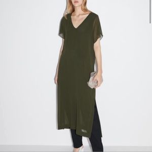 Zara olive green maxi sheer overlay with attached hem dress